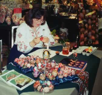 Joan Brander demonstrates pysanky