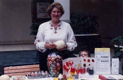 Joan Brander displays pysanky